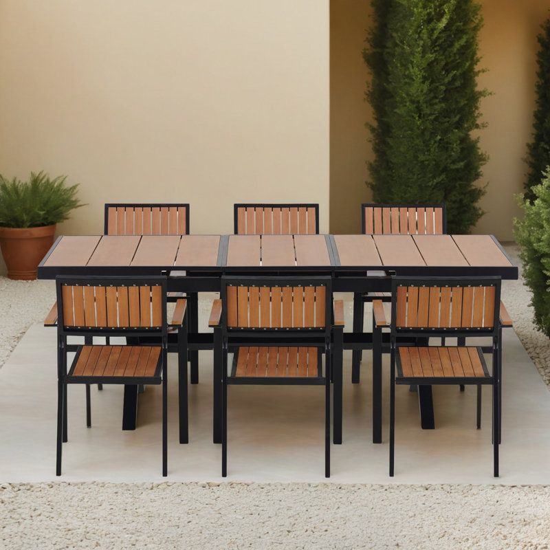 Ensemble de salle à manger de jardin 7 pièces avec table de salle à manger extensible et chaises