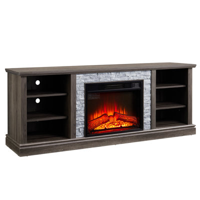 Meuble télé avec grand espace de rangement et entourage en imitation pierre, console multimédia avec grand placard de rangement, meuble télé moderne avec insert foyer de 58 cm (23 po), 178 cm (70,12 po) L x 39 cm (15,35 po) P x 66,5 cm (25,83 po) H