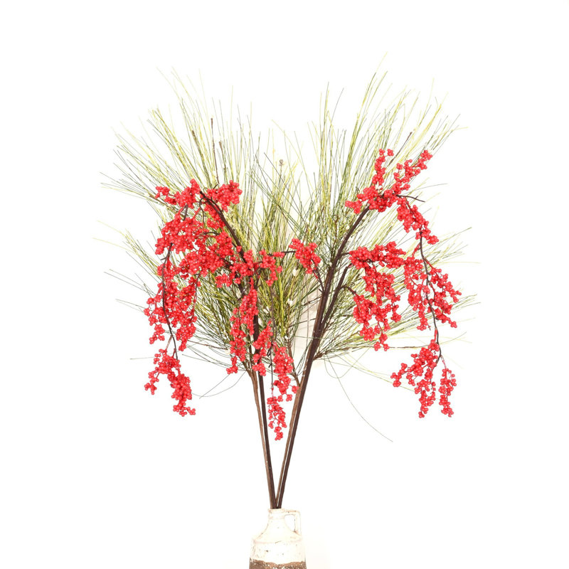 36 po. Tige artificielle de baies en forme d'herbes artificielles pour Noël, décoration de vase, Vert