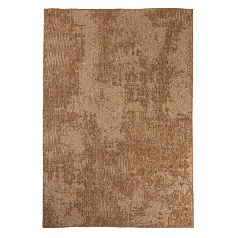 Neutral Brown and Beige Synthetic Flat Woven Rectangular Rug