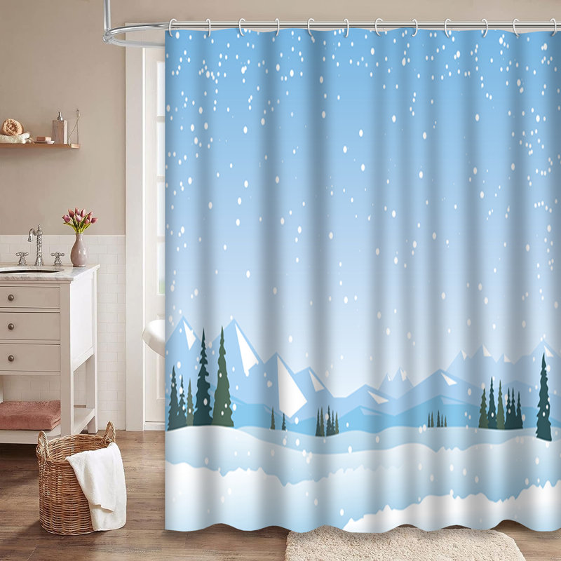 Rideau de douche Winter Snow Mountains Fir Trees Forest avec 12 crochets, L 72 po x l 84 po
