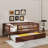 Rustic Wooden Daybed With Underbed Trundle And Protective Fence-Style Guardrails-541746099
