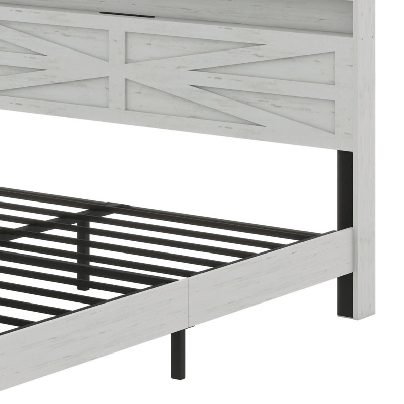 Cadre de lit avec lumières DEL et base de lit plateforme avec coussin de charge, avec tête de lit et espace de rangement caché