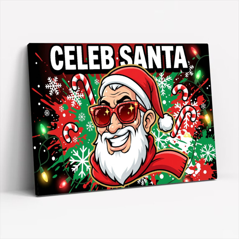 Tableau sur toile représentant un Père Noël célèbre avec des lunettes de soleil et des bâtons de Noël (lot de 1), Noir