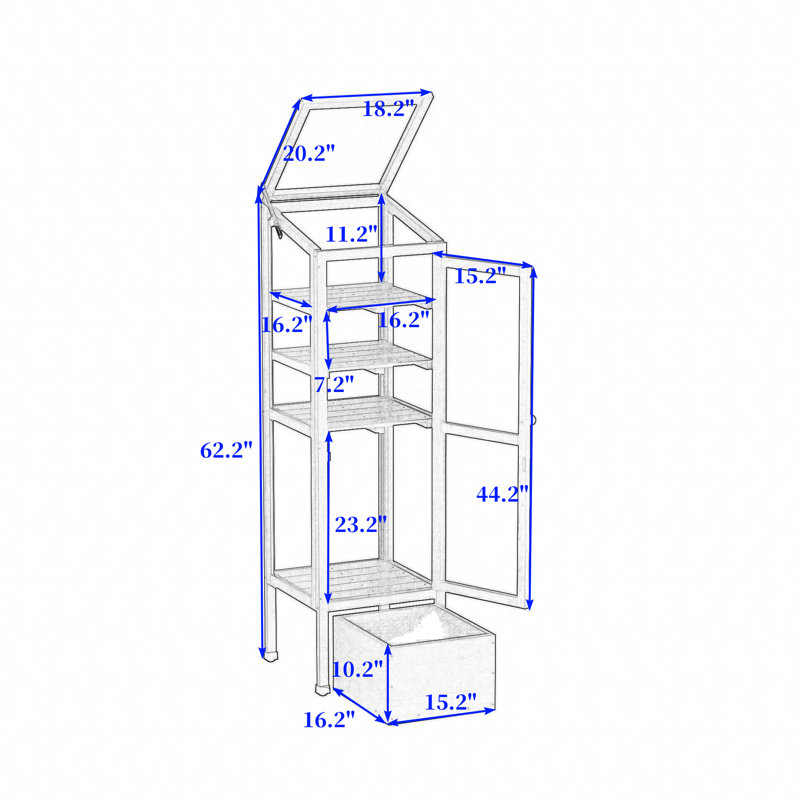 Mini Wood Greenhouse with Adjustable Shelves, Movable Storage Box and Openable Roof, Black