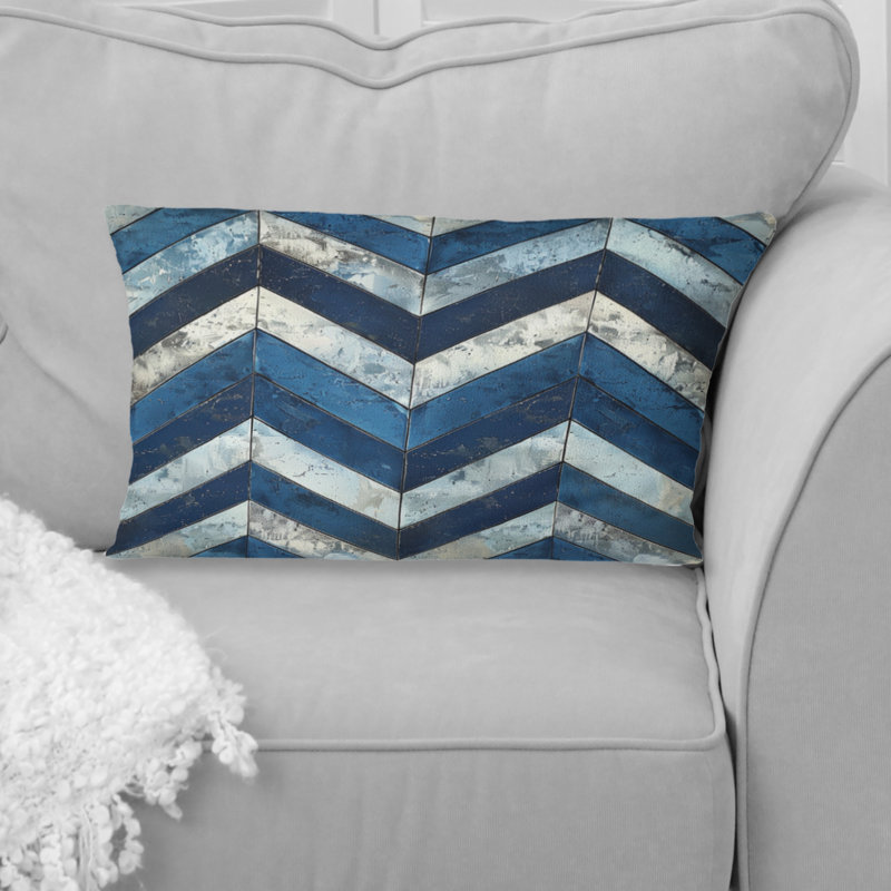 Imprimé à chevrons bleu argenté II - coussin lombaire moderne