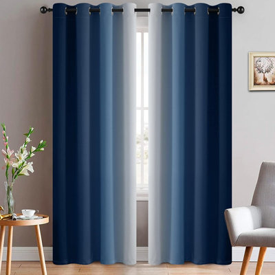 Blue & Grey Ombre Blackout Curtains, 2-Panel Thermal Insulated Gradient Room Darkening Window Drapes