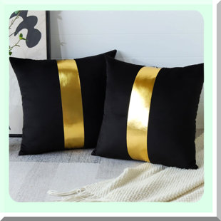 Luxury Black Velvet Stitched Pillowcase Set - Modern Minimalist Square Cushion Covers for Bed Couch Sofa - Set of 2