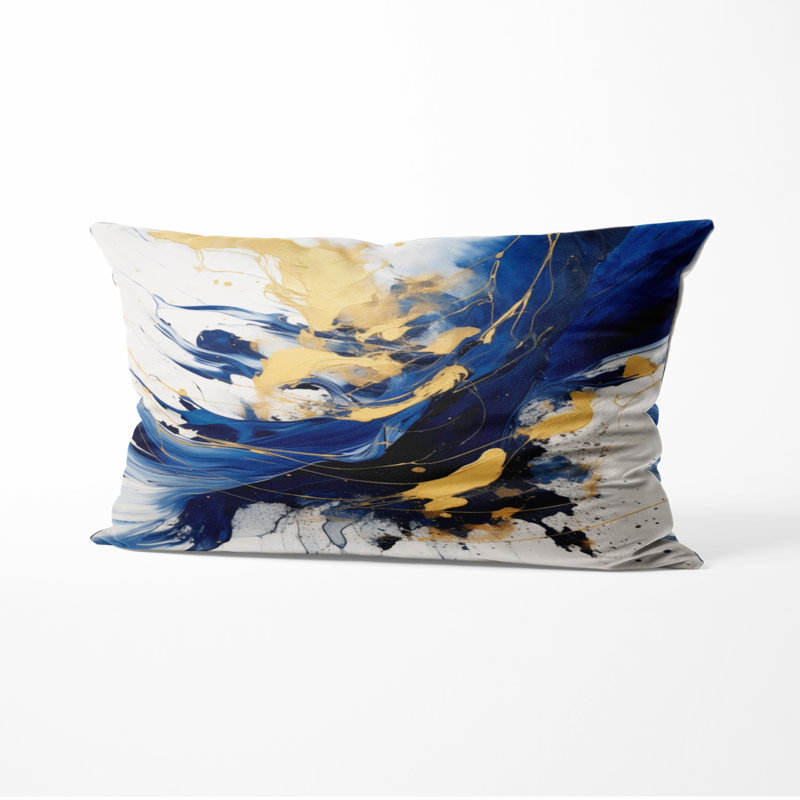 Coussin décoratif bleu foncé et doré Strokes V - coussin imprimé Fractals, H 12 po x l 20 po