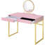 Bureau de coiffeuse 2 tiroirs avec miroir et plateau à bijoux, rose et or