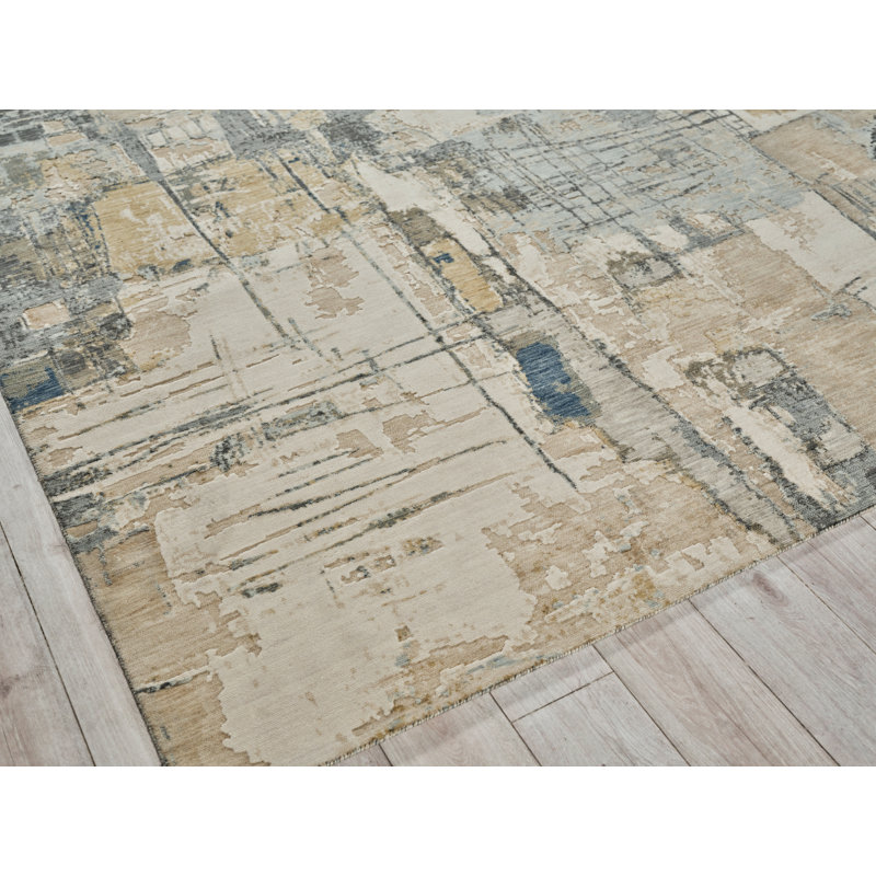 Infinity Power Loomed Wool/Nylon Abstract Area Rug in Silver/Blue/Gray, Rectangle 12' x 15'