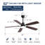 Ventilateur de plafond noir mat 52 pouces avec lumière DEL, ventilateur de plafond intérieur télécommandé avec moteur à courant continu à 6 vitesses, pales bicolores et température de couleur réglable