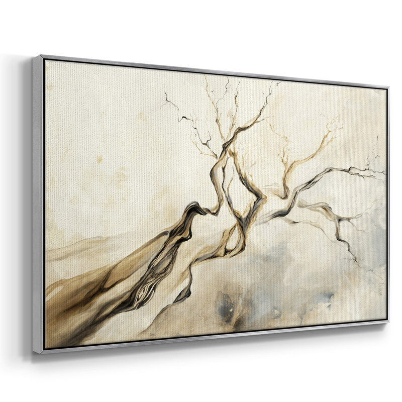 Branches torsadées, reproduction sur toile, Toile argentée avec cadre flottant, H 27 po x l 41 po x P 2 po
