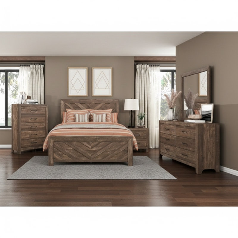 Lit à panneau de style contemporain d'une seule pièce au fini brun rustique, un meuble de chambre à coucher en bois, livré dans une boîte.