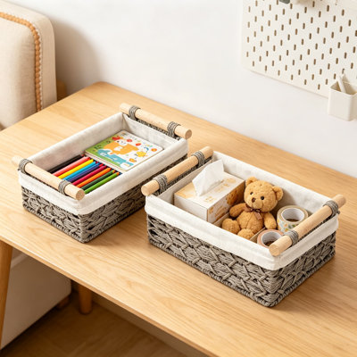 Ensemble de 2 paniers de rangement en osier naturel pour comptoir de salle de bain, organisateur de réservoir de toilette et organisation de comptoir de cuisine