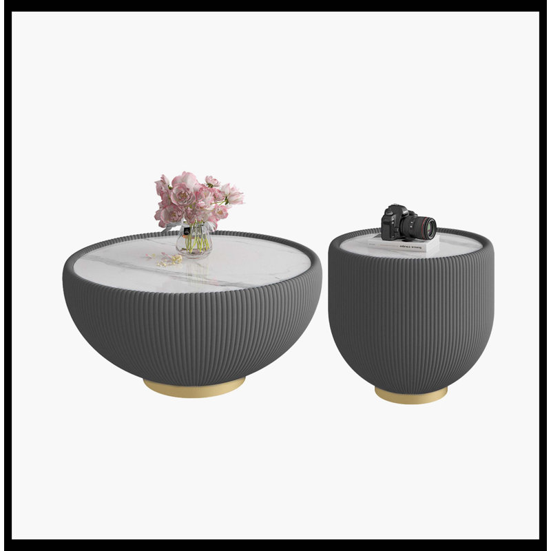 Table basse moderne en cuir fritté avec dessus en pierre pour meubles de salon, Gris