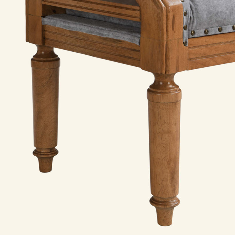 Banc rembourré en bois massif de style Mid-Century, banc de bout de lit avec accoudoirs roulés, repose-pieds capitonné classique avec garniture cloutée, banc de fenêtre pour chambre à coucher, vestibule, garde-robe