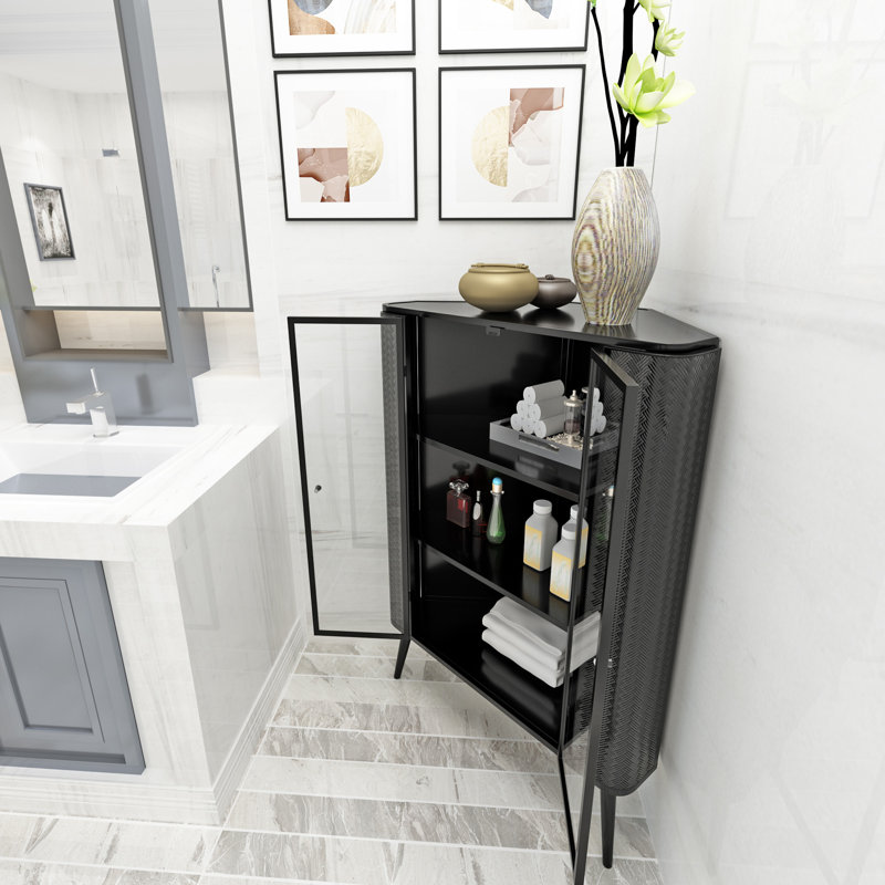 Armoire de rangement d'angle moderne à 3 niveaux avec portes en verre trempé