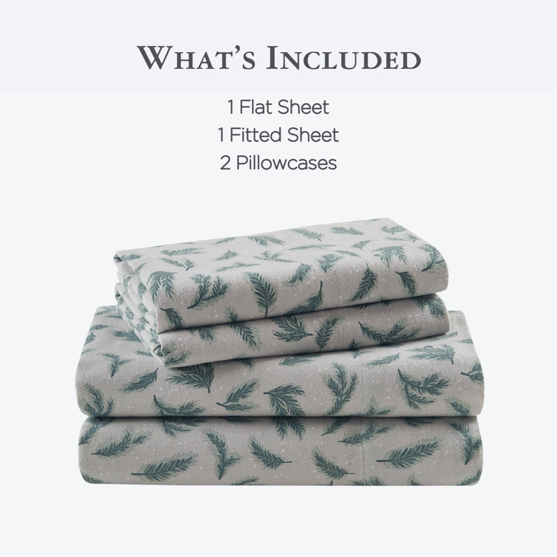 Woolrich Cotton Flannel Pine Branches 100% Cotton Flannel Printed 4-Piece Queen Sheet Set, Queen Sheet Set with 2Pillowcases