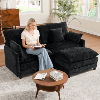 Modular Sectional Sofa With Reversible Chaise & Ottoman, Chenille Upholstery, Multi-Configuration Design, 2-Seat Couch For Living Room,Bed Room And Of