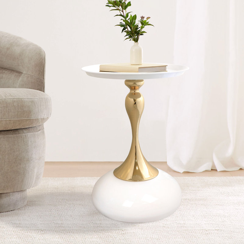 Petite table d'appoint, table d'appoint ronde, table à piédestal en métal moderne, table à martini décorative cannelée, table d'appoint minimaliste pour petits espaces