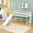 Twin Wooden Low Loft Bed With Slide And Space-Saving Ladder-892130498