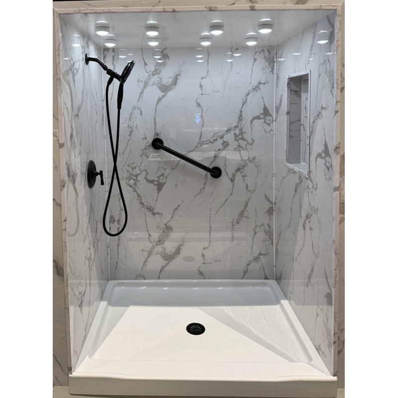Bordure de panneau de douche en composite à trois parois l 60 po x H 80 po x P 36 po Polymarm - paroi arrière transparente 60 po