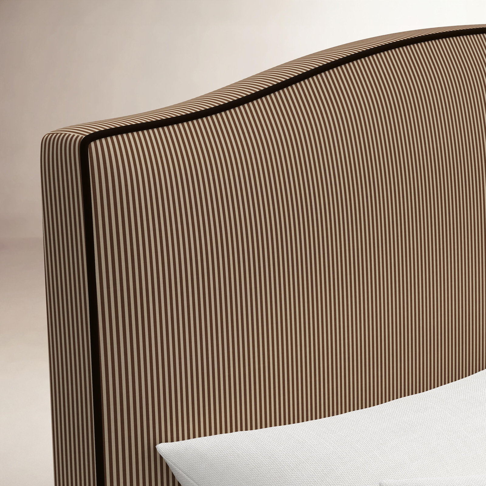 Upholstered Cotton Standard Bed, Full, Prep Stripe Tan Copper Black Welt