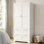 Armoire-penderie 71 po, armoire de rangement en bois blanc avec tringle, 2 portes et 3 tiroirs, organisateur de vêtements autoportant avec boutons dorés, pour chambre à coucher, appartement, chambre d'amis
