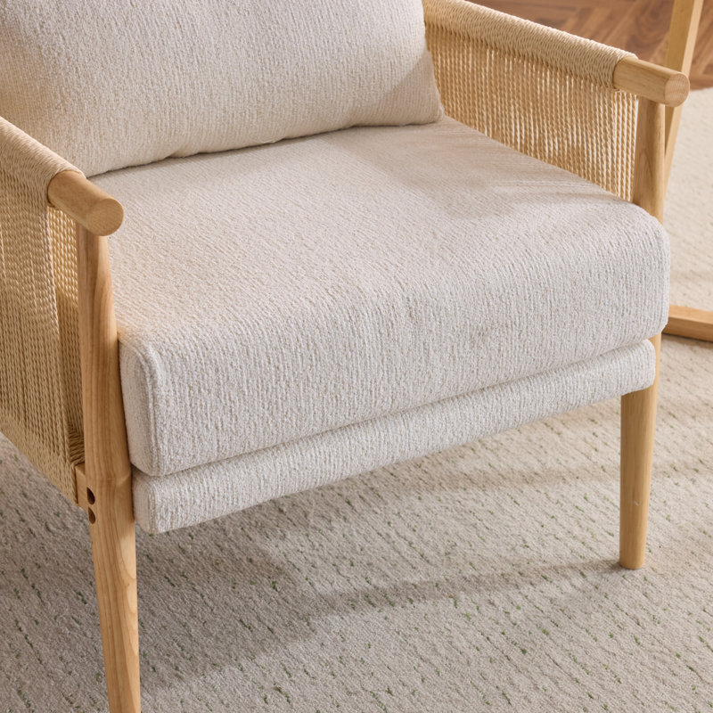 Masson Chenille Accent Chair Armchair With Pillow, Beige Chenille