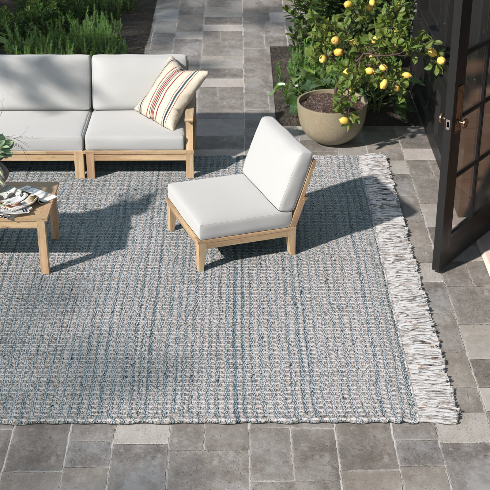 Viewcrest Hand-Woven Aqua Geometric Rug, Rectangle 6' x 9'