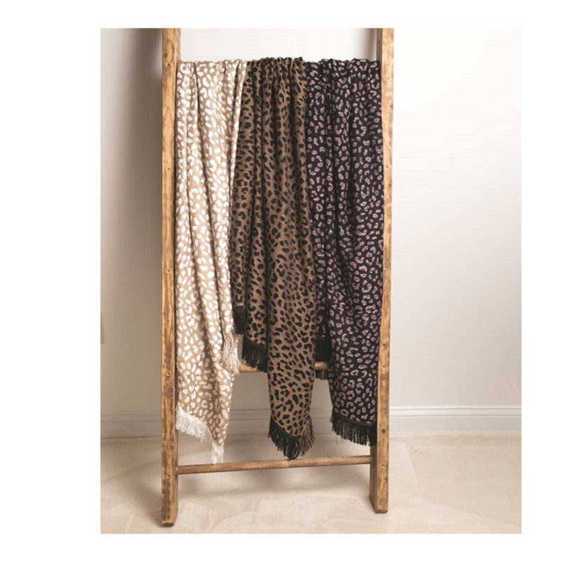 Jeté manuel en rayonne 50 x 60 pouces Leopard, Brown/Black