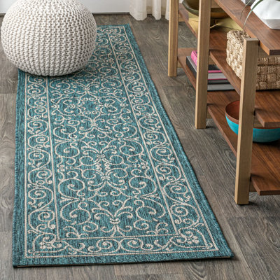 Hagerman Vintage Filigree Textured Weave Teal/Gray Indoor/Outdoor Rug