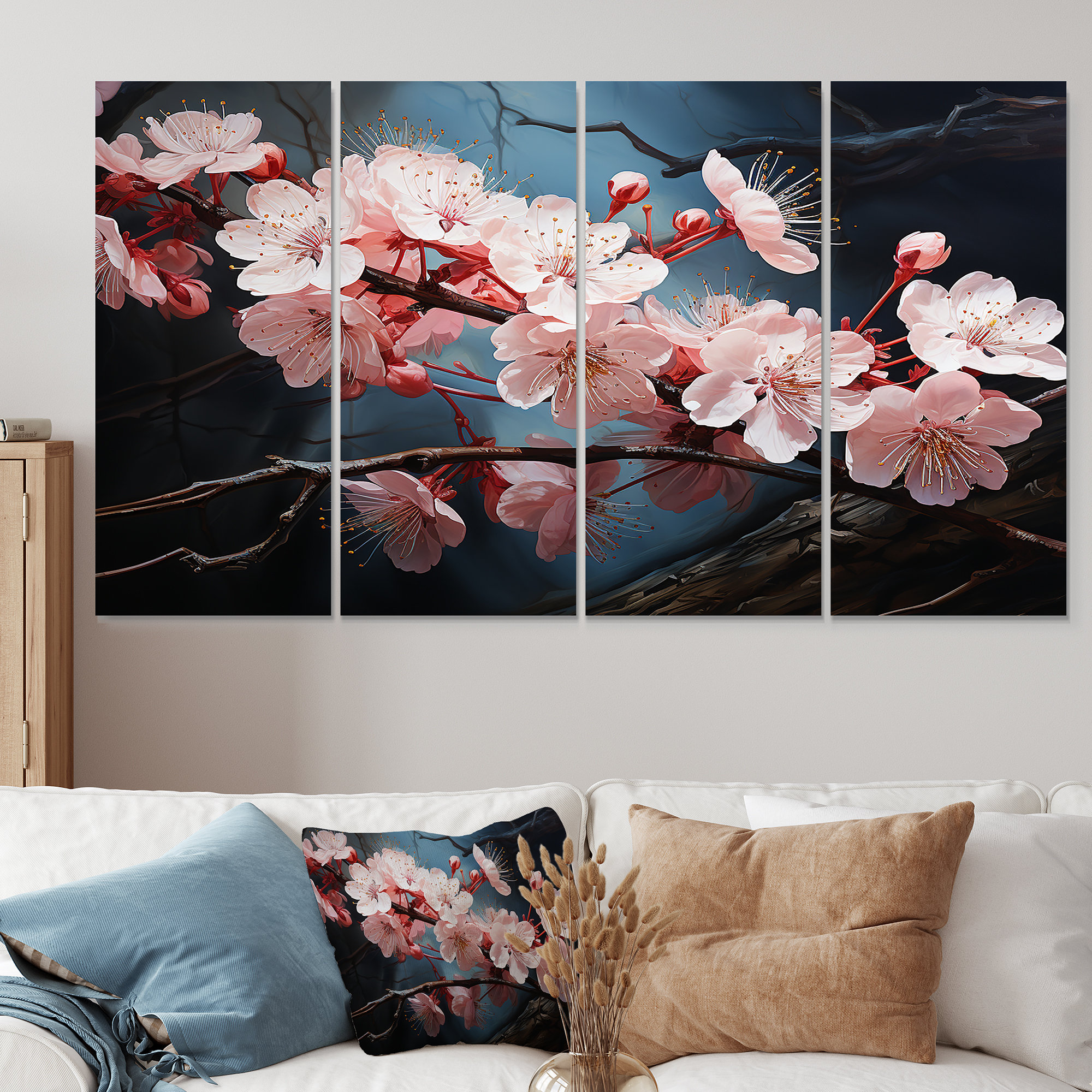 Winston Porter Pink Cherry Blossoms Tree At Night I - Cherry 4 Piece ...