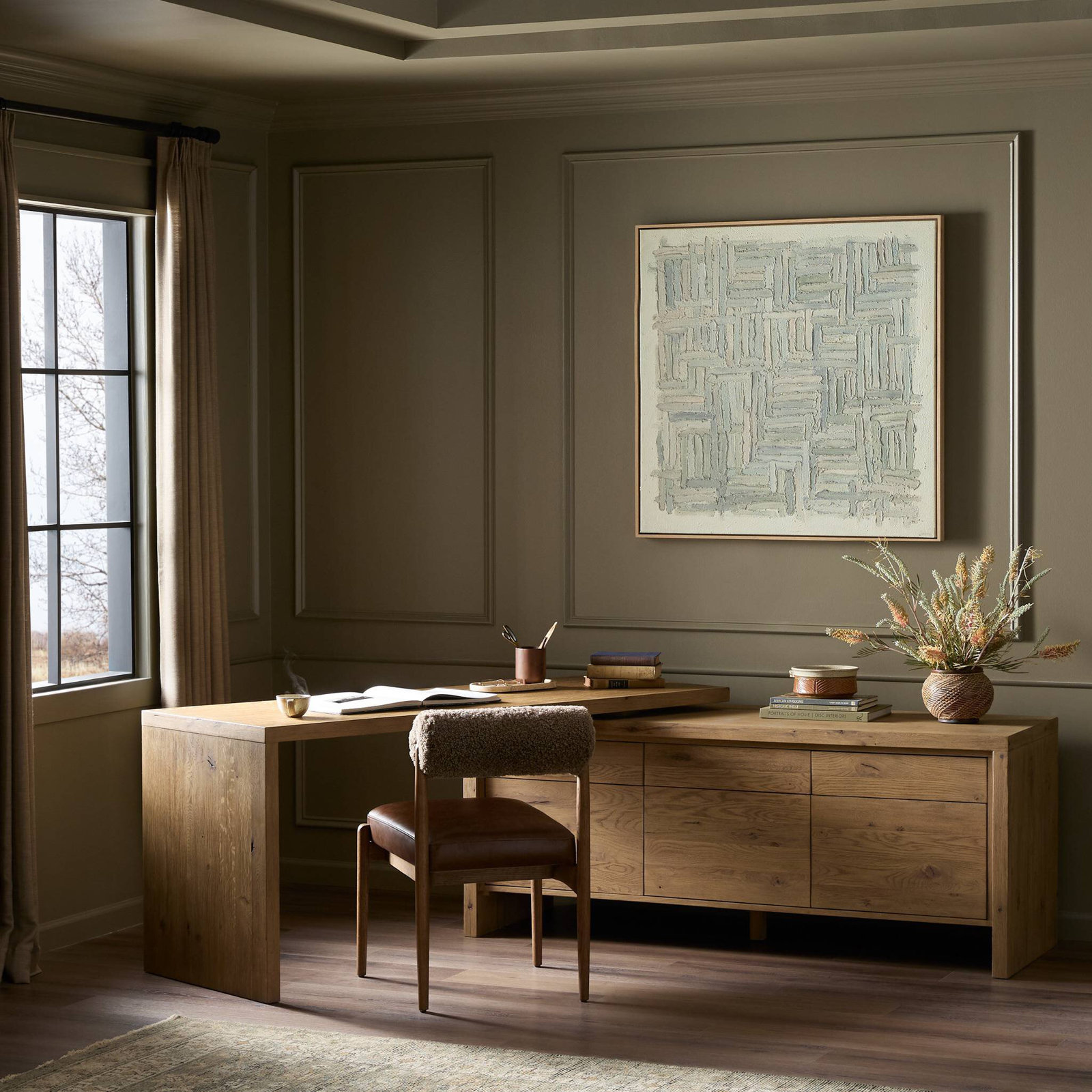 Noah Rotating Desk-Aged Smoked Oak, Aged Smoked Oak