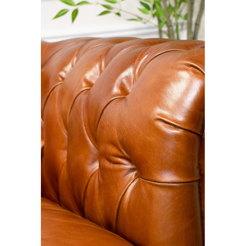 Paris Club Genuine Leather Chesterfield Sofa, 28.7"H x 97.2"W x 39"D