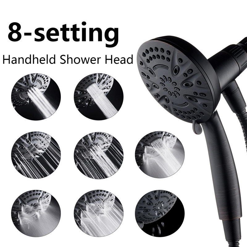 8-Setting Handheld Shower Head, 5 Inch Face, Magnetic Docking System, 72 Inch Stainless Steel Hose, Oil Rubbed Bronze