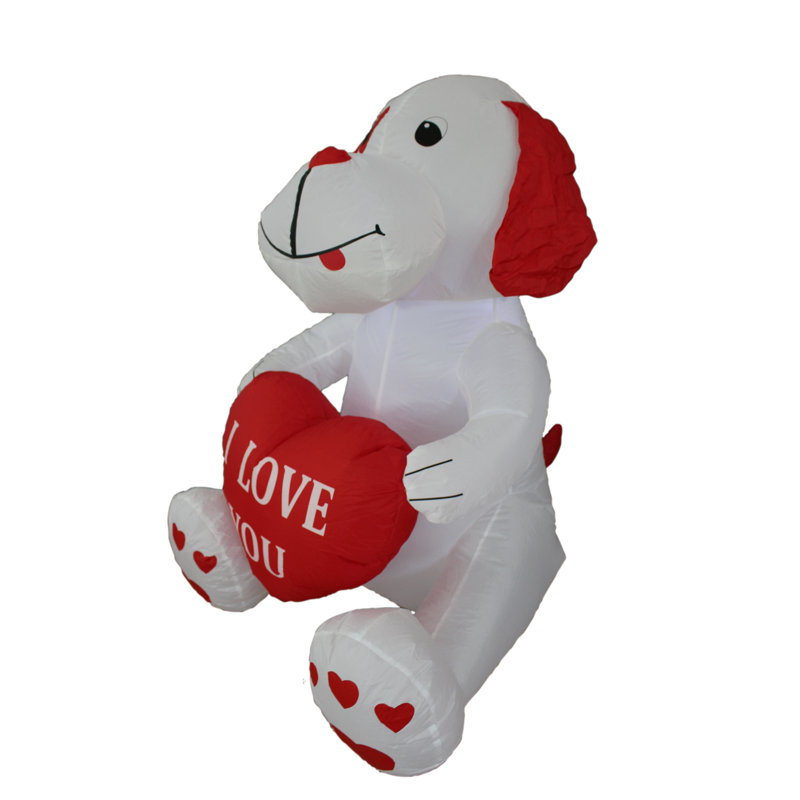 4 Foot Tall White Polyester Inflatable Puppy with Red Heart