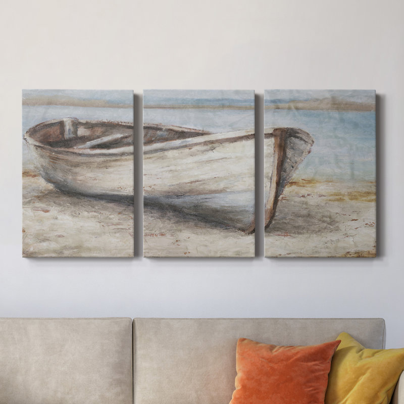 Embelli bateau blanchi à la chaux - Toile tendue avec châssis de qualité supérieure - Prêt à être accroché