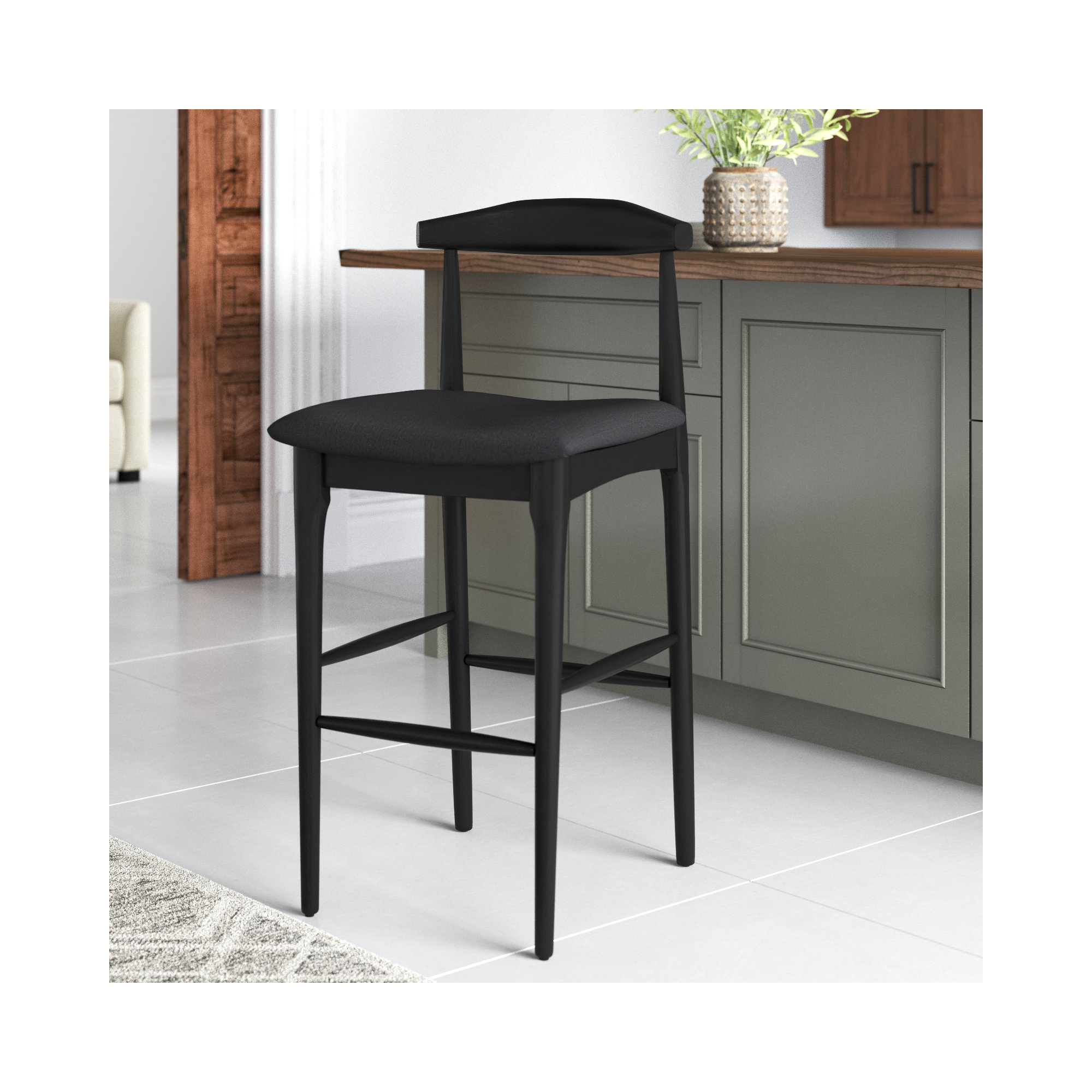 Hank Counter/Bar Stool, Black, Bar Stool (29.6" Seat Height), Black