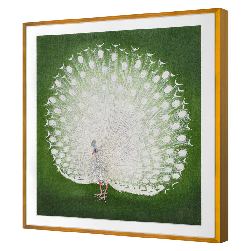 White Peacock Print by Grand Archives, 38" H x 34" W, Gold Framed