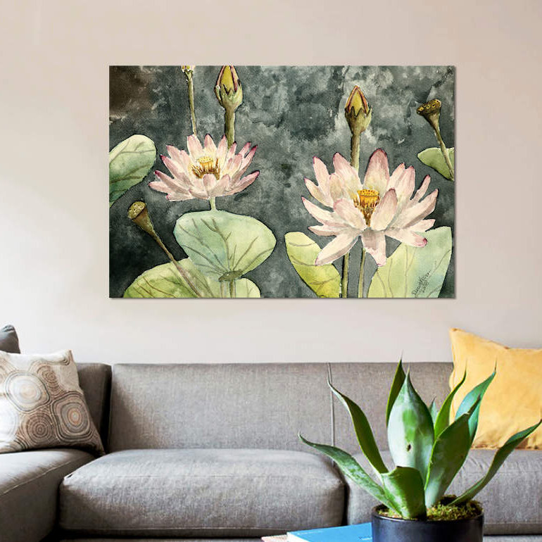 « lotus fleurs », impression sur toile, H 8 po x l 12 po x P 0,75 po, Pas de tapis, Toile tendue