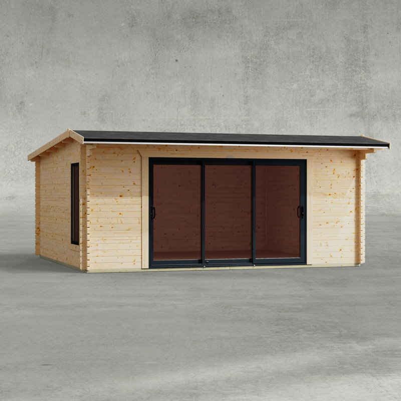 Powersheds 18 x 16ft Offset Apex Aluminium Sliding Door Log Cabin - 44mm