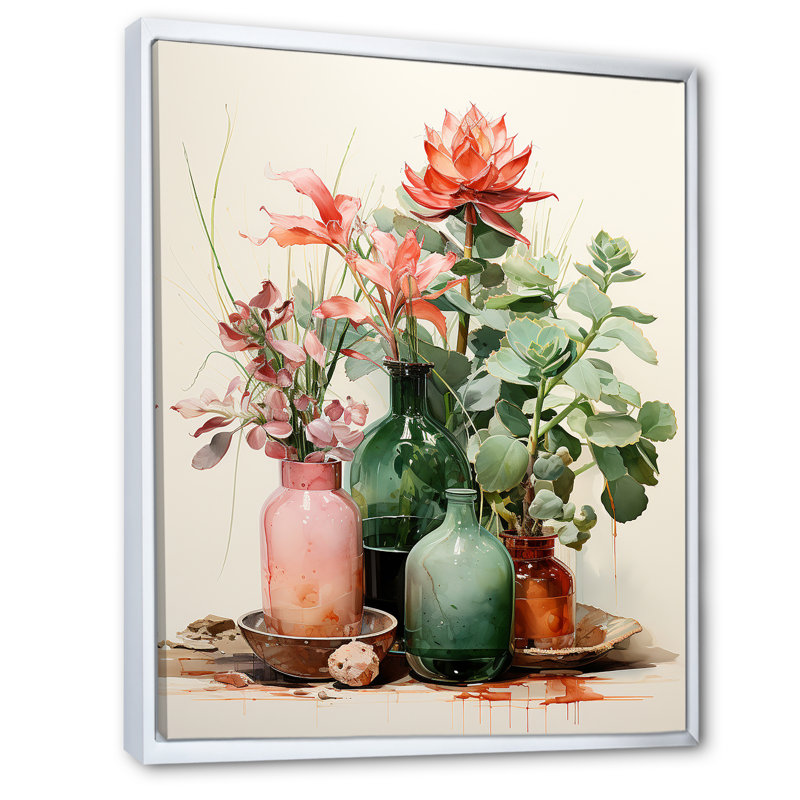 Art floral floral poterie perfection I - Boho, Cadre flottant blanc, H 20 po x l 12 po