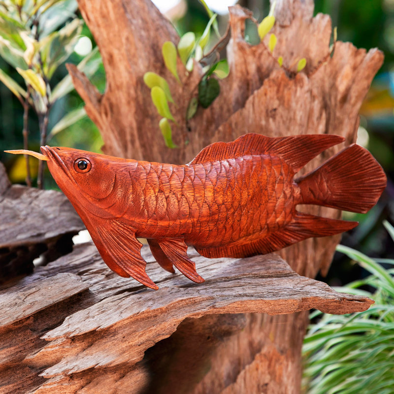  Handmade Asian Arowana Wood Sculpture