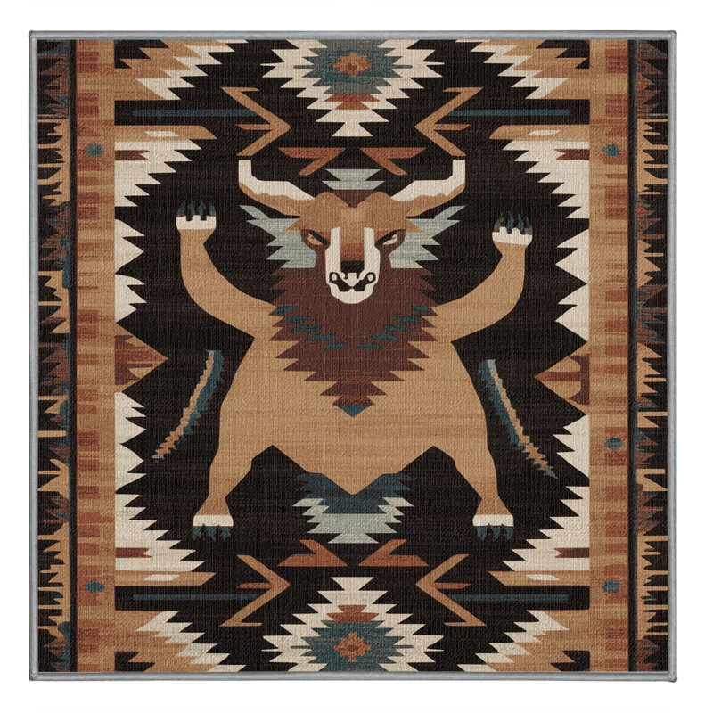 Washable Chupacabra Southwestern Area Rug, Square 7'