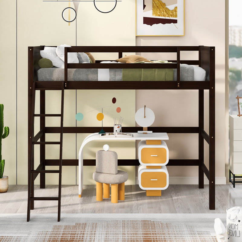 Lit mezzanine simple en bois avec échelle (espresso)