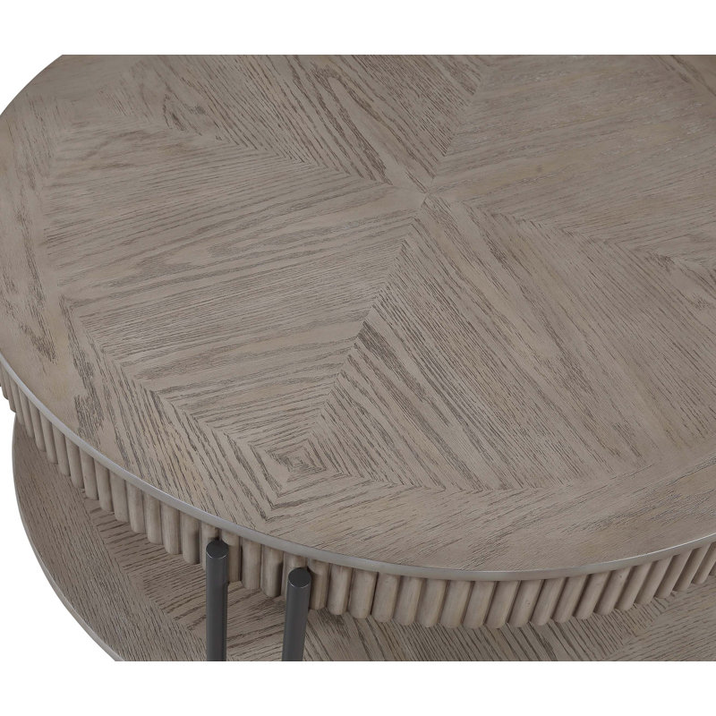 1pc Round End Table with Storage Shelf Black Brown Tan / Beige Finish Wooden Modern Furniture