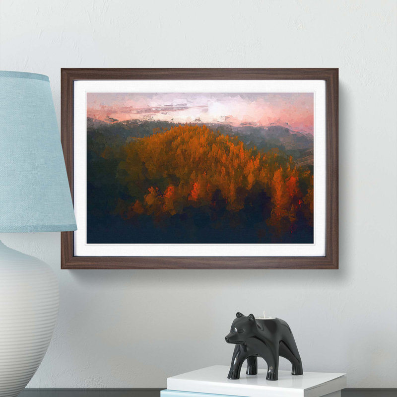 Sunset over an Autumn Forest in Abstract - Picture Frame Graphic Art Print, Walnut Framed, 36cm H x 48cm W x 2cm D