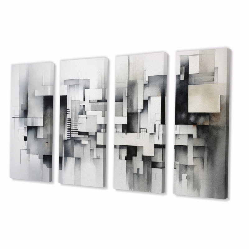 Gris abstrait zen II 4 pièces